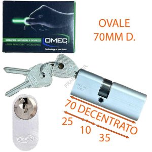 cilindro ovale 70mm decentrato omec alluminio nikelato ferramenta framanfer sarno