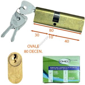 cilindro ovale 80mm decentrato omec ottone nudo ferramenta framanfer sarno