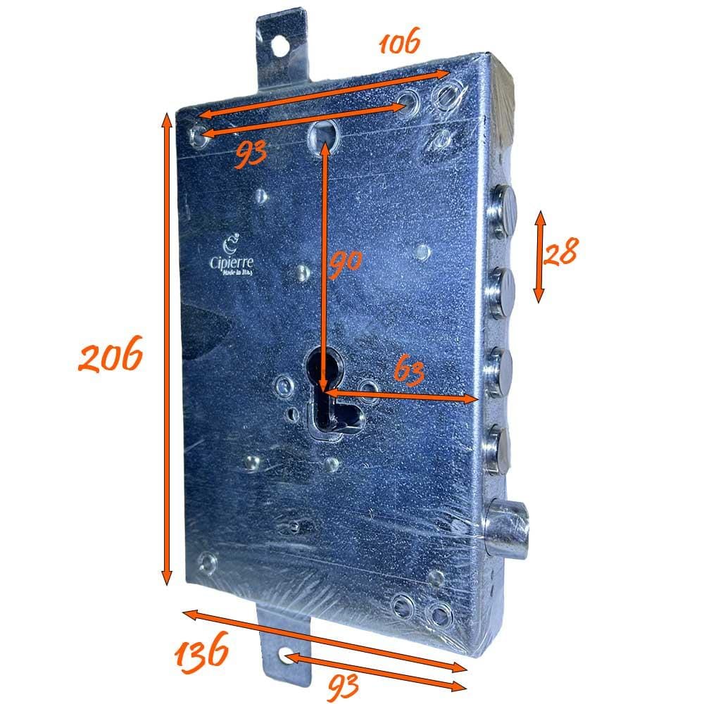 serratura ad applicare cipierre sl128/60 4 catenacci interasse 28 sistema ad ingranaggi softlock ferramenta framanfer sarno