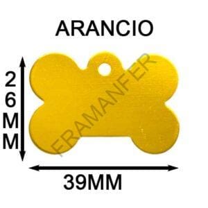 targhetta per cane in alluminio a forma di osso di colore arancio misura 39x26mm completamente personalizzabile a tuo piacimento ferramenta framanfer sarno
