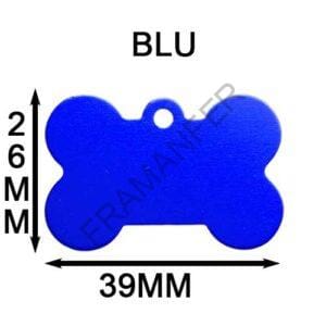 targhetta per cane in alluminio a forma di osso di colore blu misura 39x26mm completamente personalizzabile a tuo piacimento ferramenta framanfer sarno