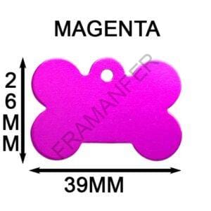 targhetta per cane in alluminio a forma di osso di colore magenta misura 39x26mm completamente personalizzabile a tuo piacimento ferramenta framanfer sarno