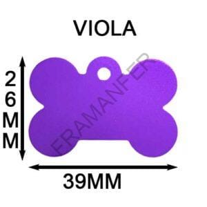 targhetta per cane in alluminio a forma di osso di colore viola misura 39x26mm completamente personalizzabile a tuo piacimento ferramenta framanfer sarno
