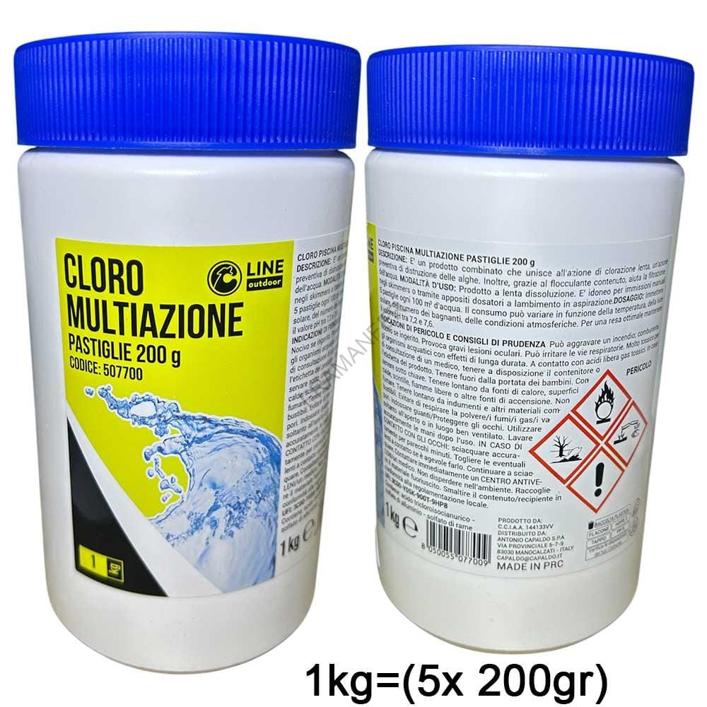 cloro per piscine multiazione in tab da 200gr in confezione da 1kg (5x 200gr) ferramenta framanfer sarno