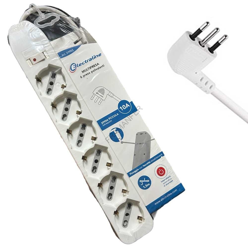 multipresa 6 posti con spina piccola 10 ampere con interruttore termico ferramenta framanfer sarno