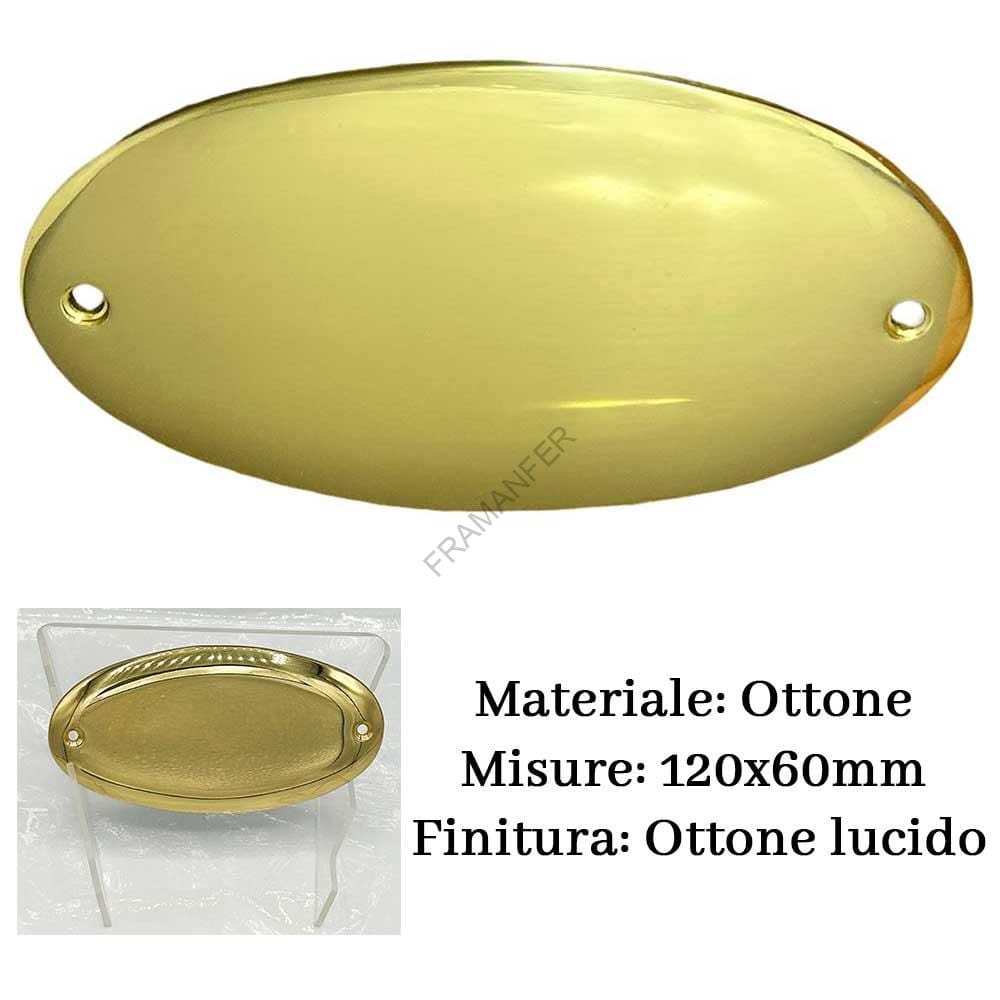 Targa in ottone ovale finitura Lucida 120x60 comprensiva di incisione Ferramenta framanfer sarno